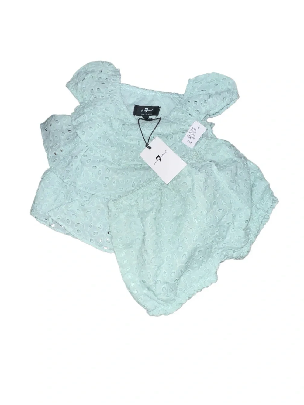 NWT 7 For All Mankind Baby Girl Mint Eyelet Ruffle Top & Shorts Set 18M